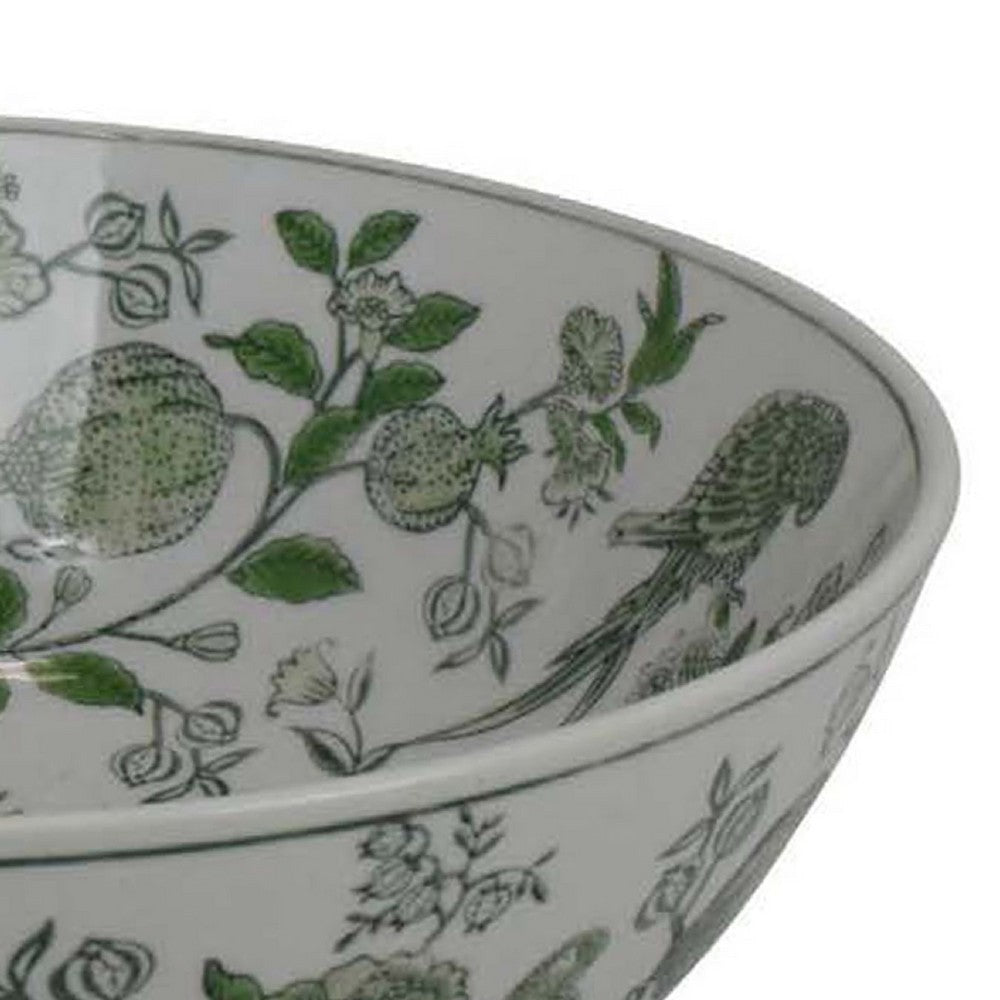 Accent Decorative Bowl | Chinoiserie Art Inspired White Gray Finish BM334820