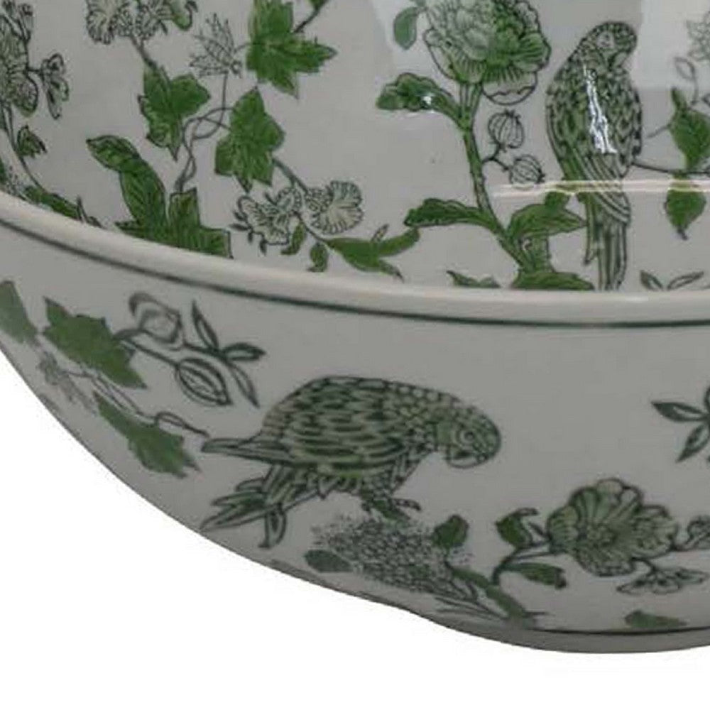 Accent Decorative Bowl | Chinoiserie Art Inspired White Gray Finish BM334820