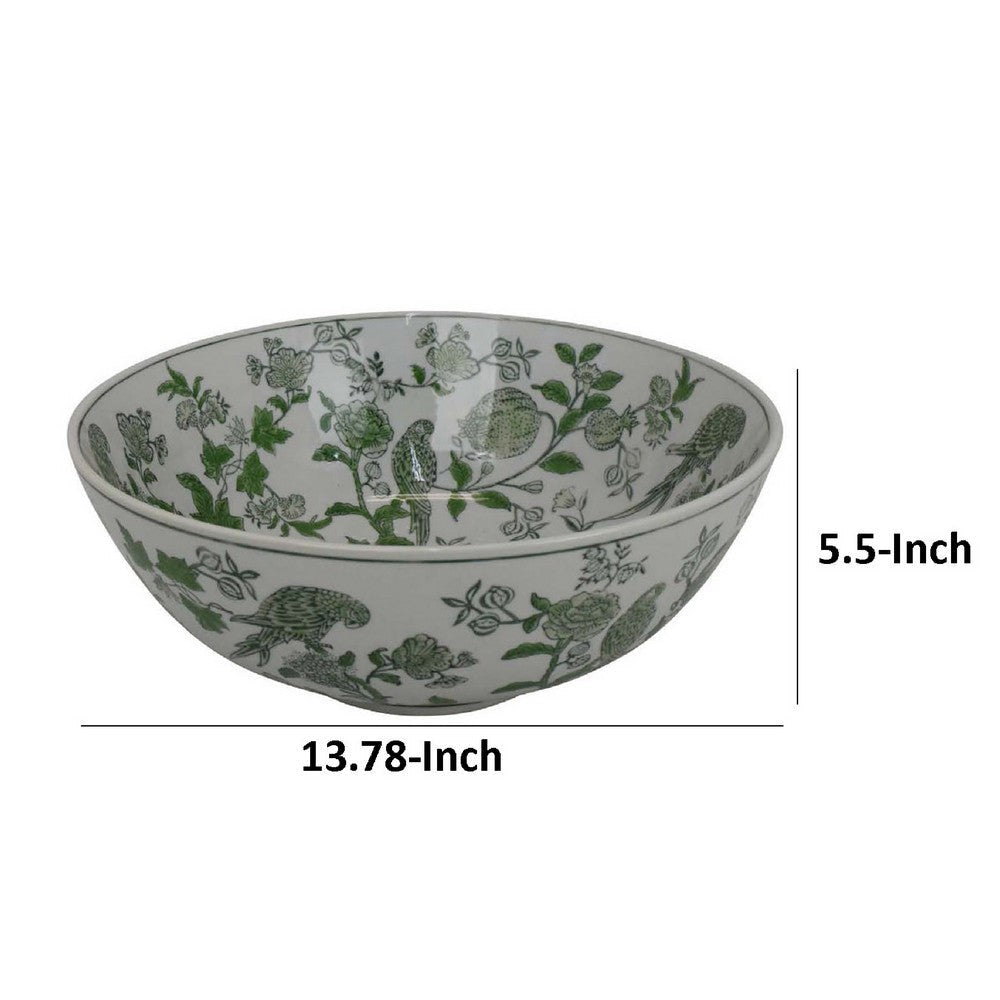 Accent Decorative Bowl | Chinoiserie Art Inspired White Gray Finish BM334820