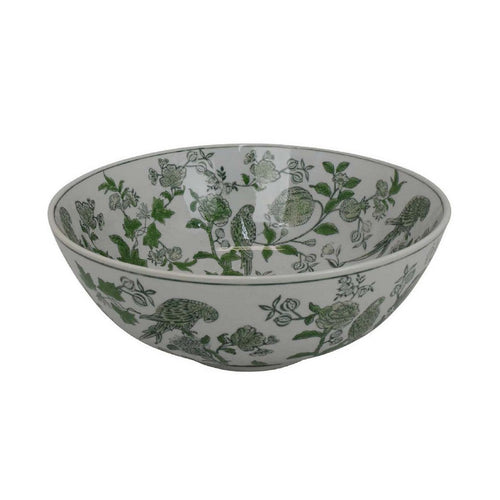 Accent Decorative Bowl | Chinoiserie Art Inspired White Gray Finish