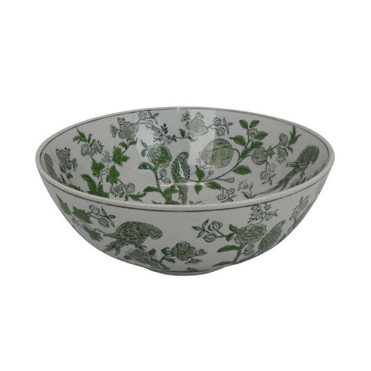 Accent Decorative Bowl | Chinoiserie Art Inspired White Gray Finish