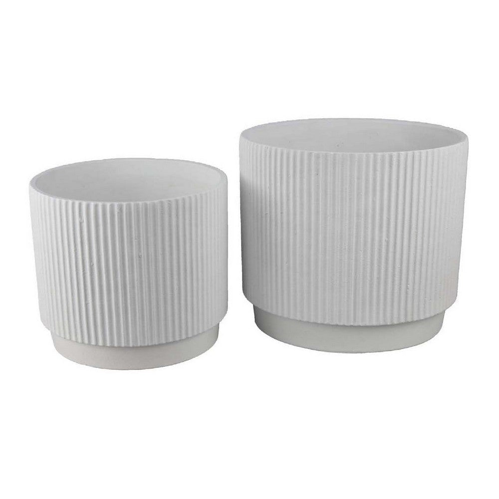 Modern Bowl Planter Set of 2 | Ribbed Edge | Serene White Terracotta