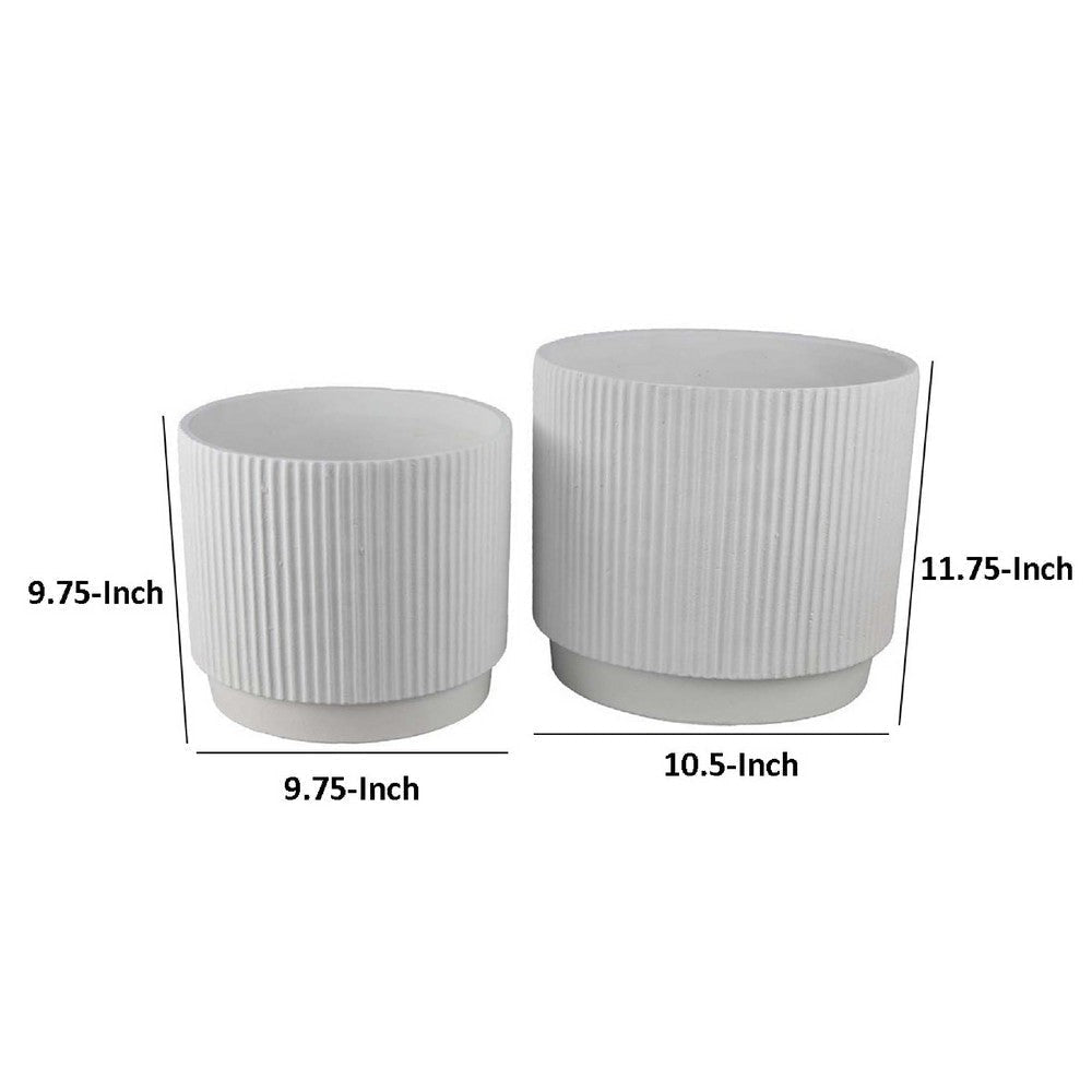 Modern Bowl Planter Set of 2 | Ribbed Edge | Serene White Terracotta BM334821