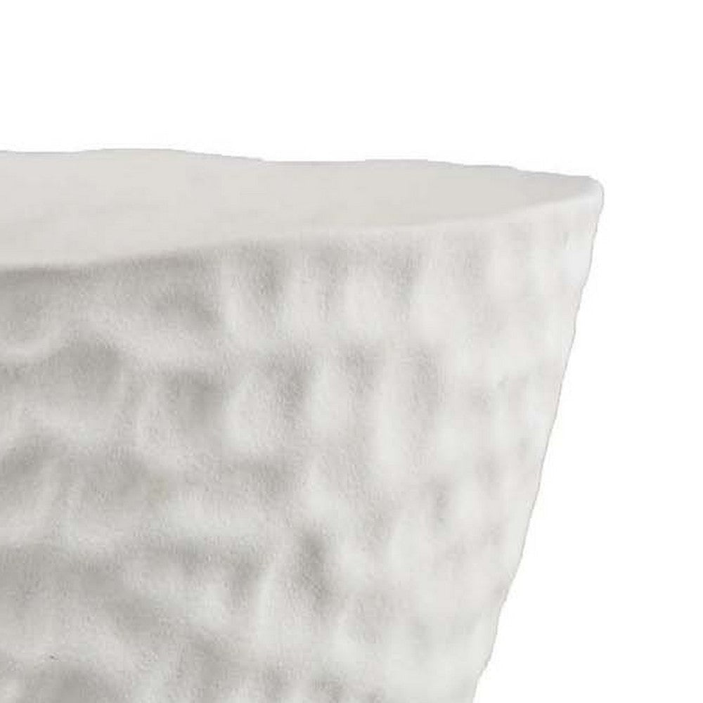 Decorative Bowl Shaped Planter | Modern Hammered White Ceramic 12’’ BM334832