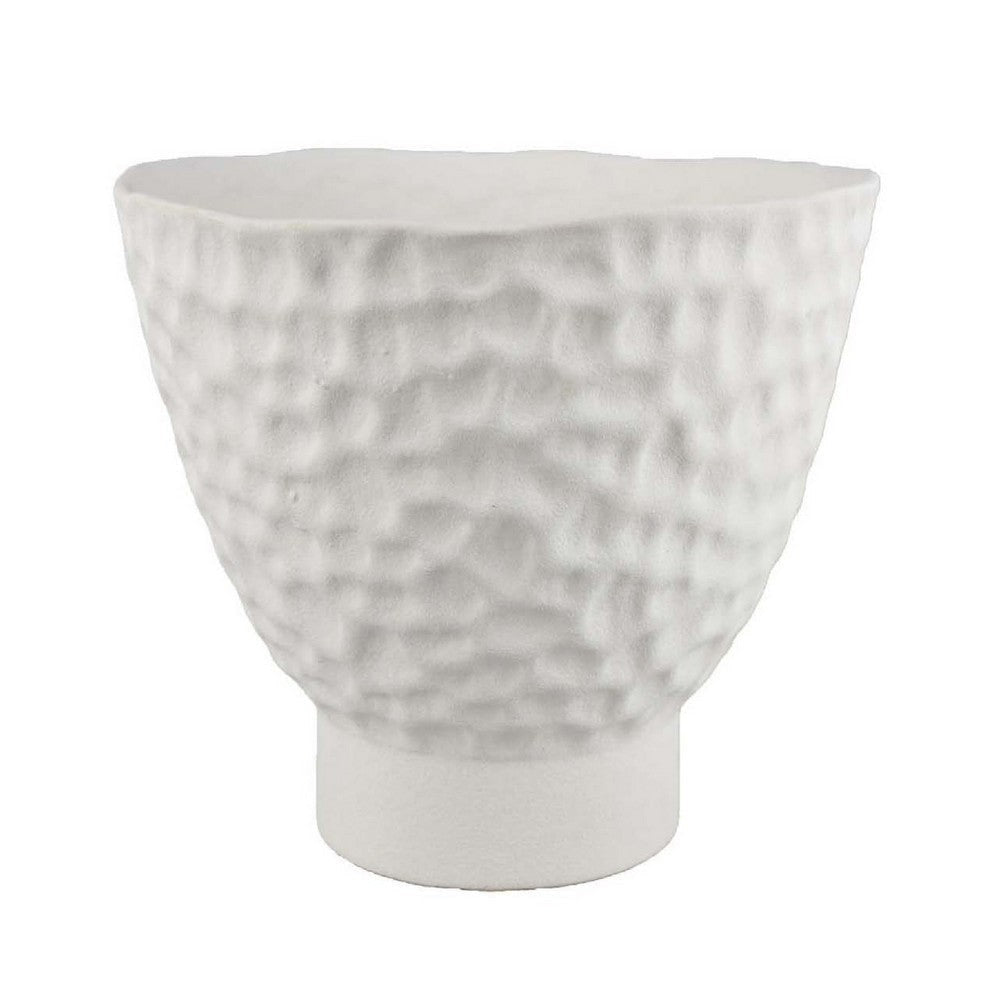 Decorative Bowl Shaped Planter | Modern Hammered White Ceramic 12"