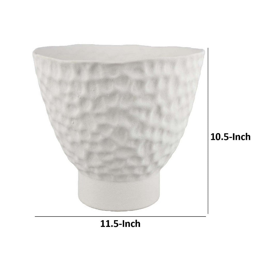 Decorative Bowl Shaped Planter | Modern Hammered White Ceramic 12’’ BM334832