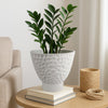 Decorative Bowl Shaped Planter | Modern Hammered White Ceramic 12"