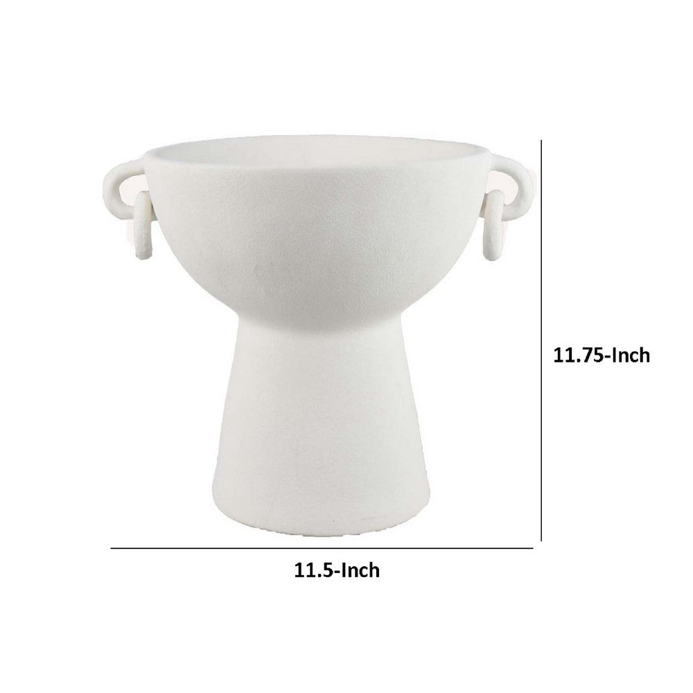 Decorative Bowl Planter | 2 Round Handles | Modern White Ceramic 14’’ BM334835