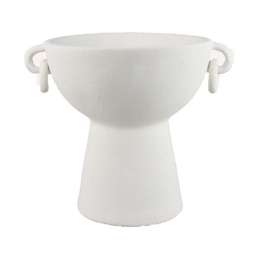 Decorative Bowl Planter | 2 Round Handles | Modern White Ceramic 14"