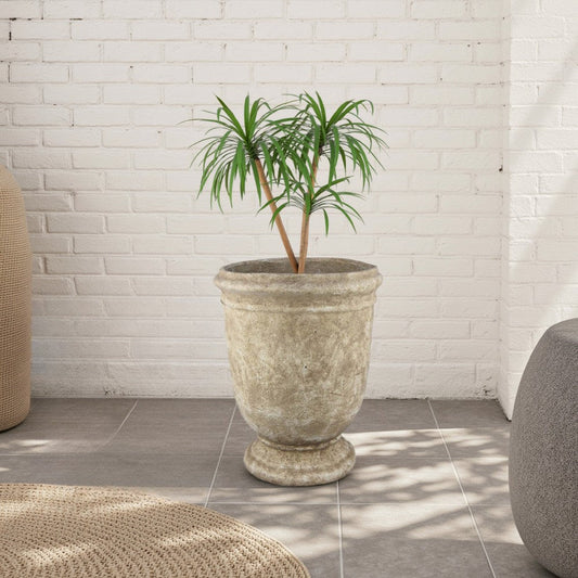 Decorative Planter Pot | Vintage Stone Textured Tan Terracotta 20"