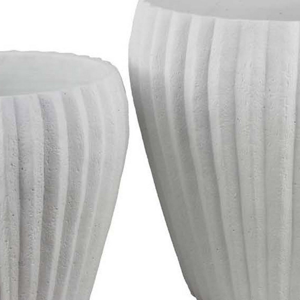 Accent Bowl Planter Set of 2 | Ribbed Edges White Terracotta 14’’ 11’’ BM334842