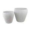 Accent Bowl Planter Set of 2 | Ribbed Edges White Terracotta, 14", 11"