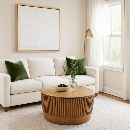 Modern Storage Coffee Table | 31" Round Lift Top | Dark Brown Wood