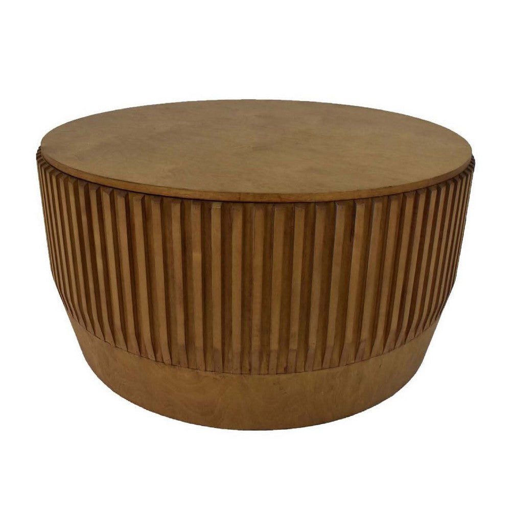Modern Storage Coffee Table | 31" Round Lift Top | Dark Brown Wood