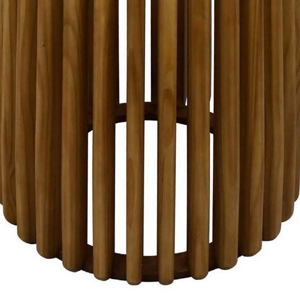 Gexy Side End Table | 18’’ Marble Top | Slatted Drum Base | Brown BM334845