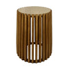 Gexy Side End Table | 18" Marble Top | Slatted Drum Base | Brown