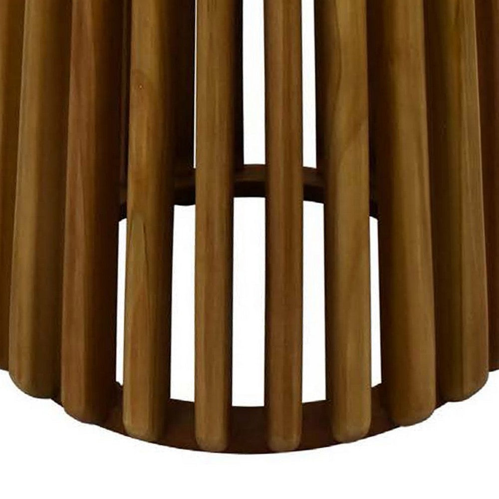 Gexy Side End Table | 16’’ Marble Top | Slatted Drum Base | Brown BM334846