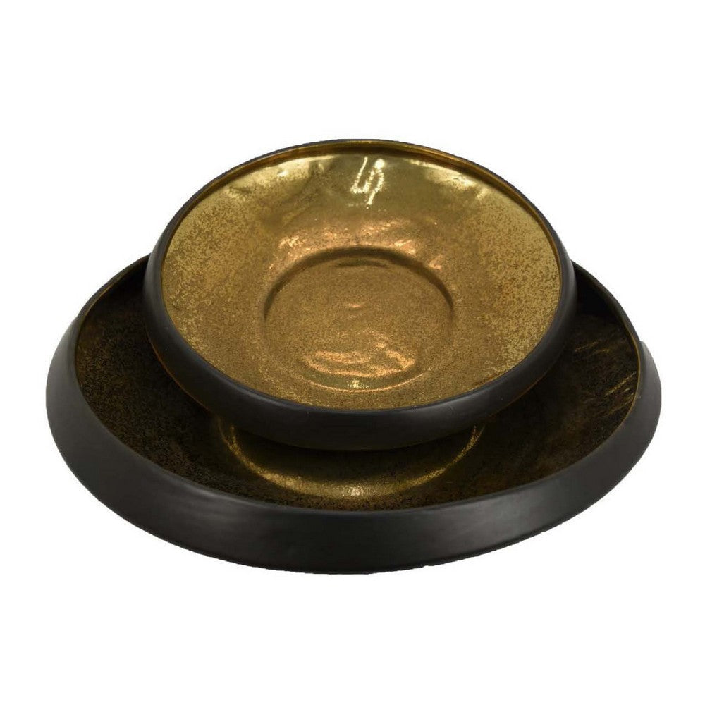 Rema Decorative Tabletop Bowls Set of 2 | Modern Gold Black Ceramic