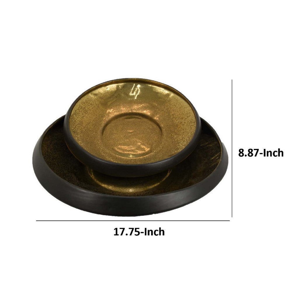 Rema Decorative Tabletop Bowls Set of 2 | Modern Gold Black Ceramic