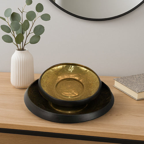 Rema Decorative Tabletop Bowls Set of 2 | Modern Gold Black Ceramic