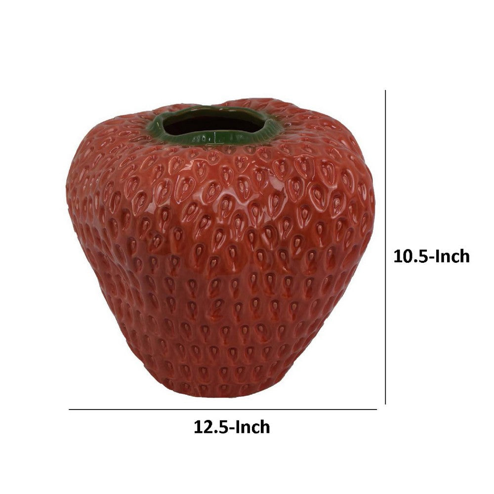 Kema Decorative Flower Vase | Strawberry Accent | 13’’ Red Ceramic BM334853