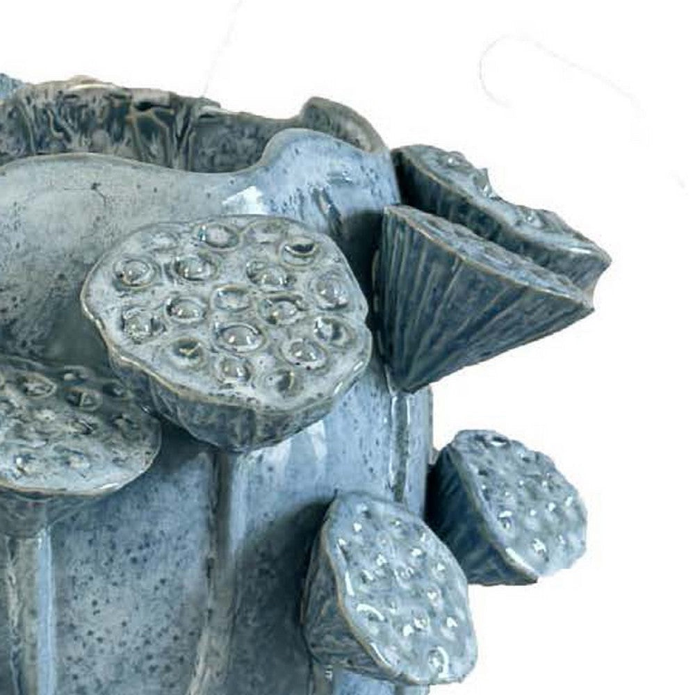 Ro Decorative Vase | Textured Lotus Accents | Blue Ceramic 12’’