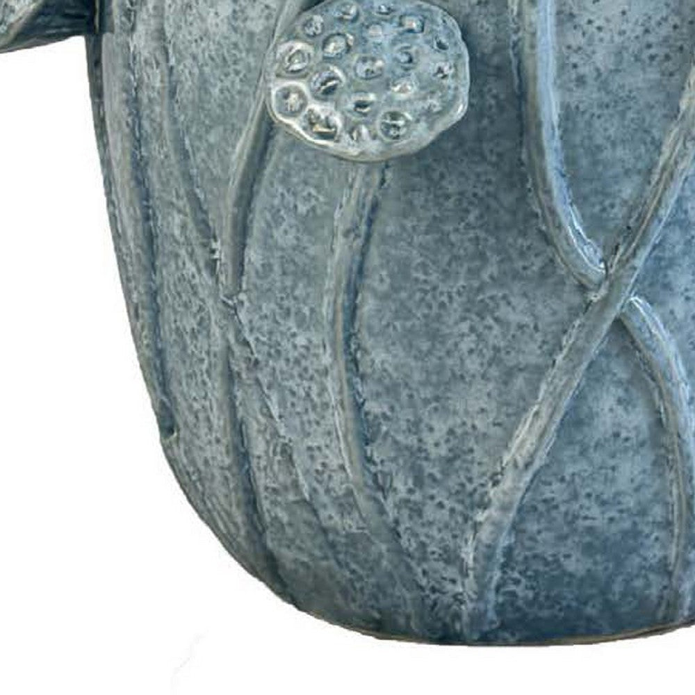 Ro Decorative Vase | Textured Lotus Accents | Blue Ceramic 12’’