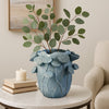 Ro Decorative Vase | Textured Lotus Accents | Blue Ceramic 12"