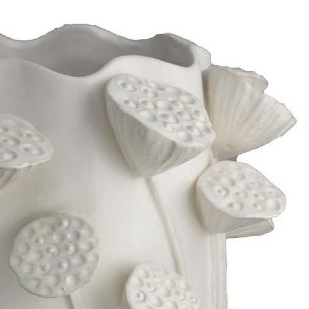 Ro Decorative Vase | Textured Lotus Accents | White Ceramic 16’’