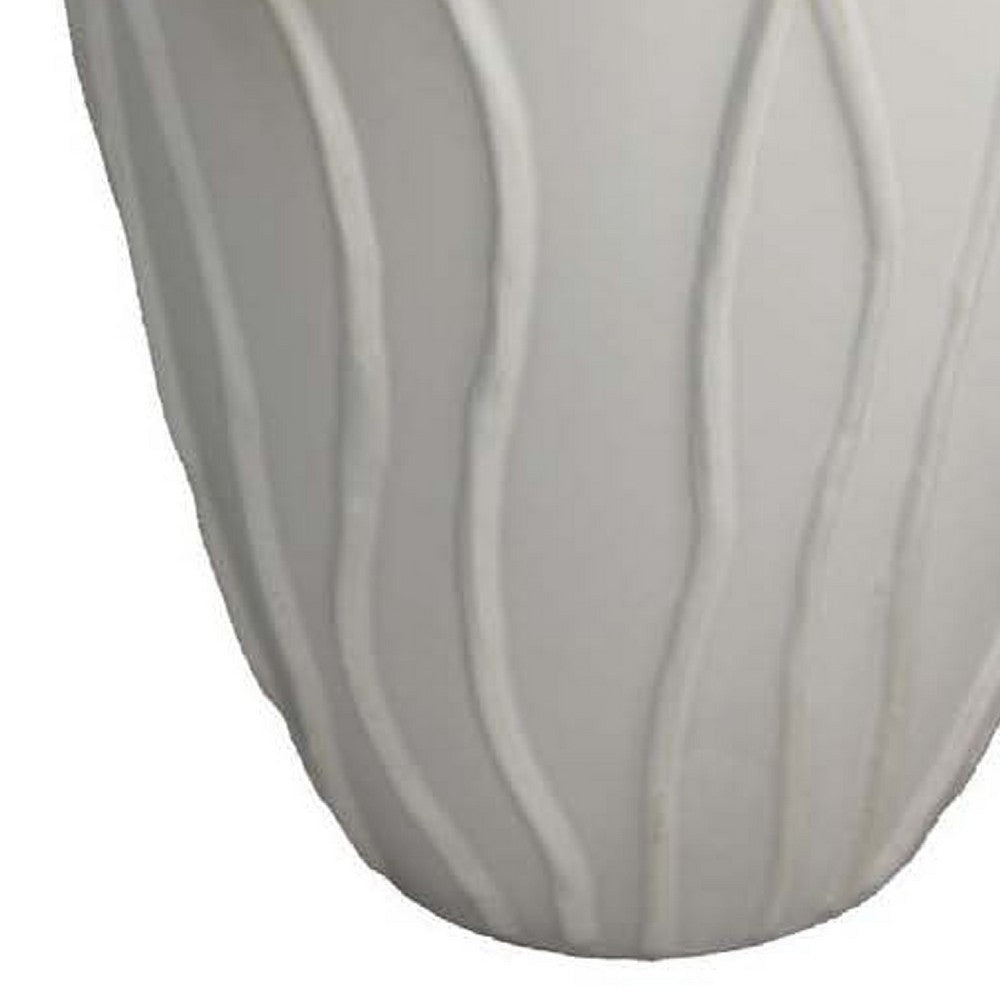 Ro Decorative Vase | Textured Lotus Accents | White Ceramic 16’’