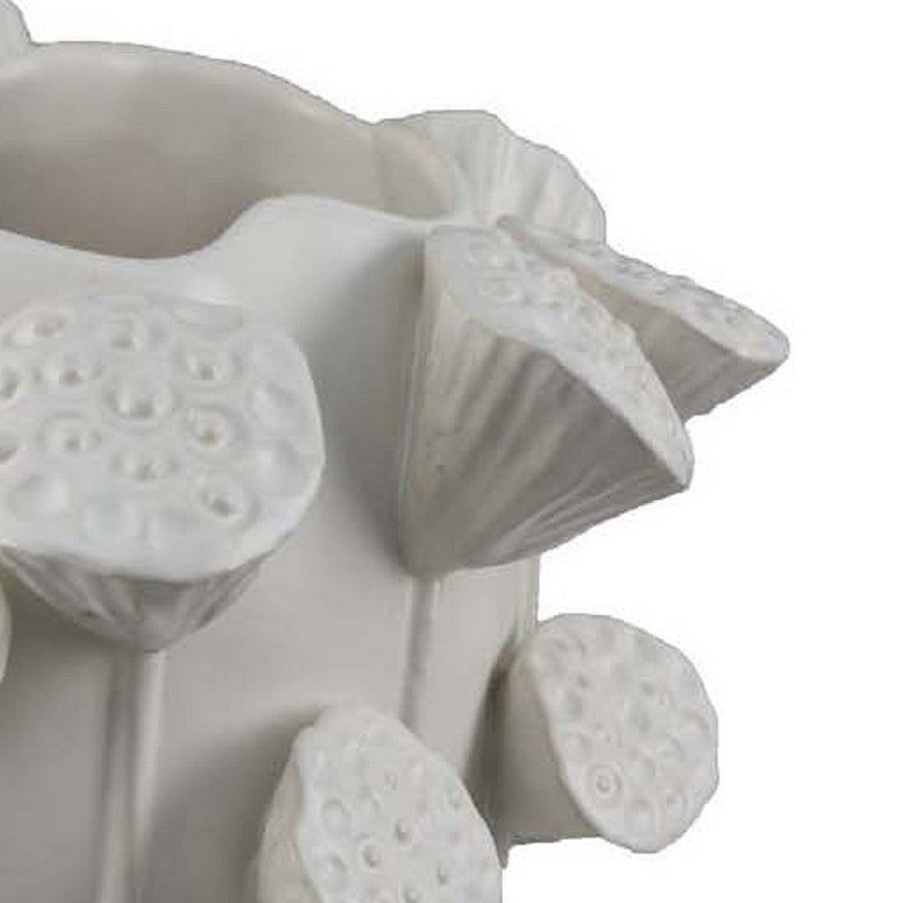 Ro Decorative Vase | Textured Lotus Accents | White Ceramic 12’’