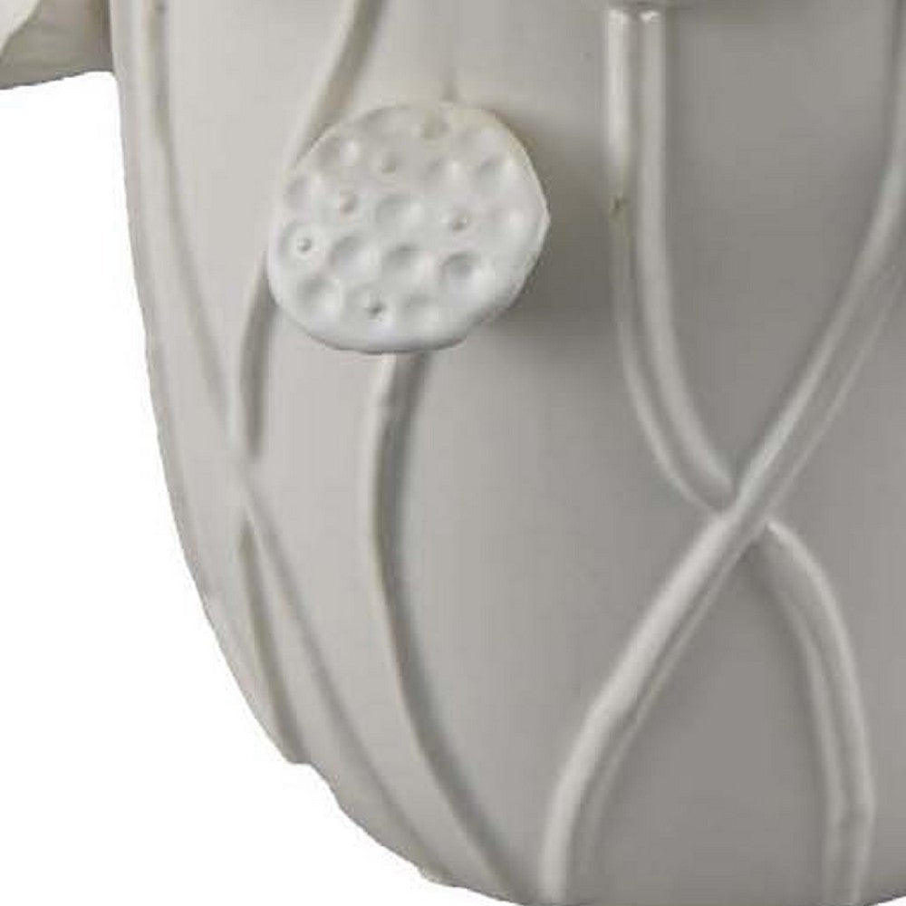 Ro Decorative Vase | Textured Lotus Accents | White Ceramic 12’’