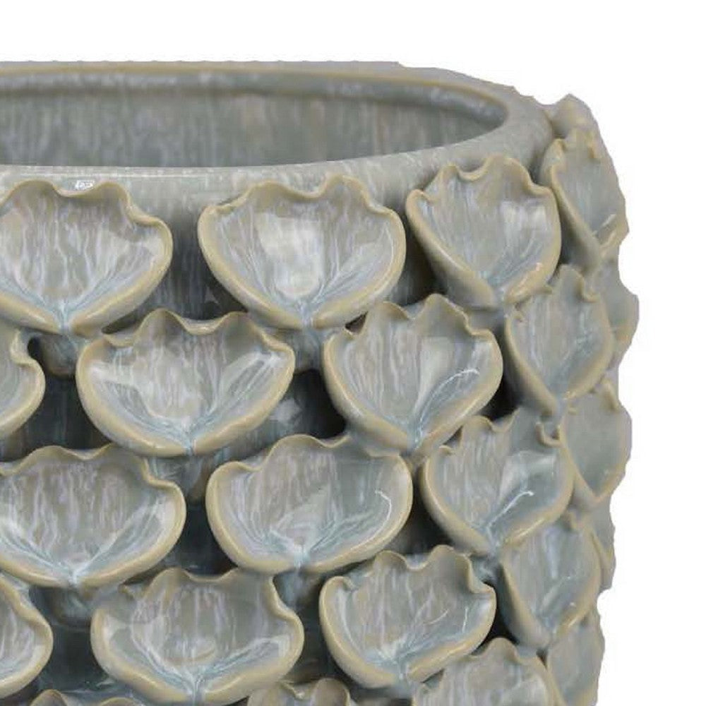 Decorative Textured Planter | Seashell Style 12’’ Gray Ceramic Body BM334868
