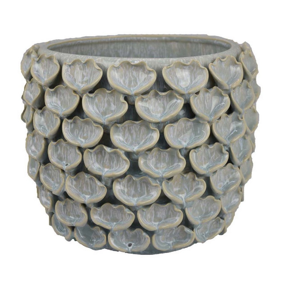 Decorative Textured Planter | Seashell Style 12" Gray Ceramic Body