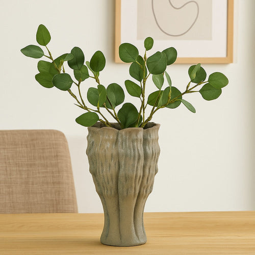 Decorative Vase | Organic Sea Design | Floral Details | Green Ceramic