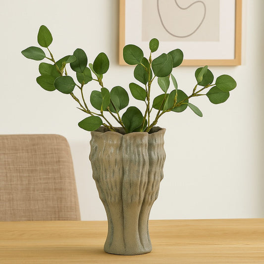 Decorative Vase | Organic Sea Design | Floral Details | Green Ceramic