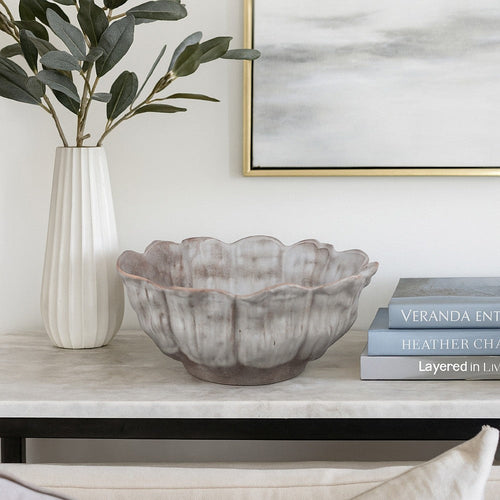 Bobo Decorative Bowl | Floral Design | 17" White Ceramic