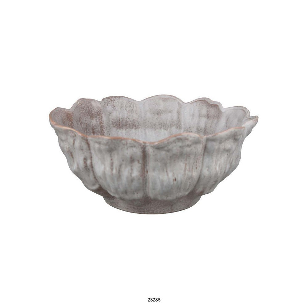 Bobo Decorative Bowl | Floral Design | 17" White Ceramic