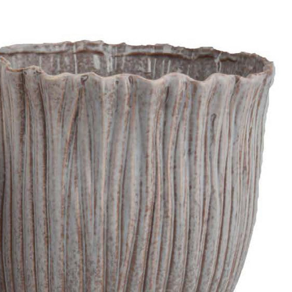 Decorative Planter Set of 2 | Ribbed Texture Gray Ceramic Body BM334872