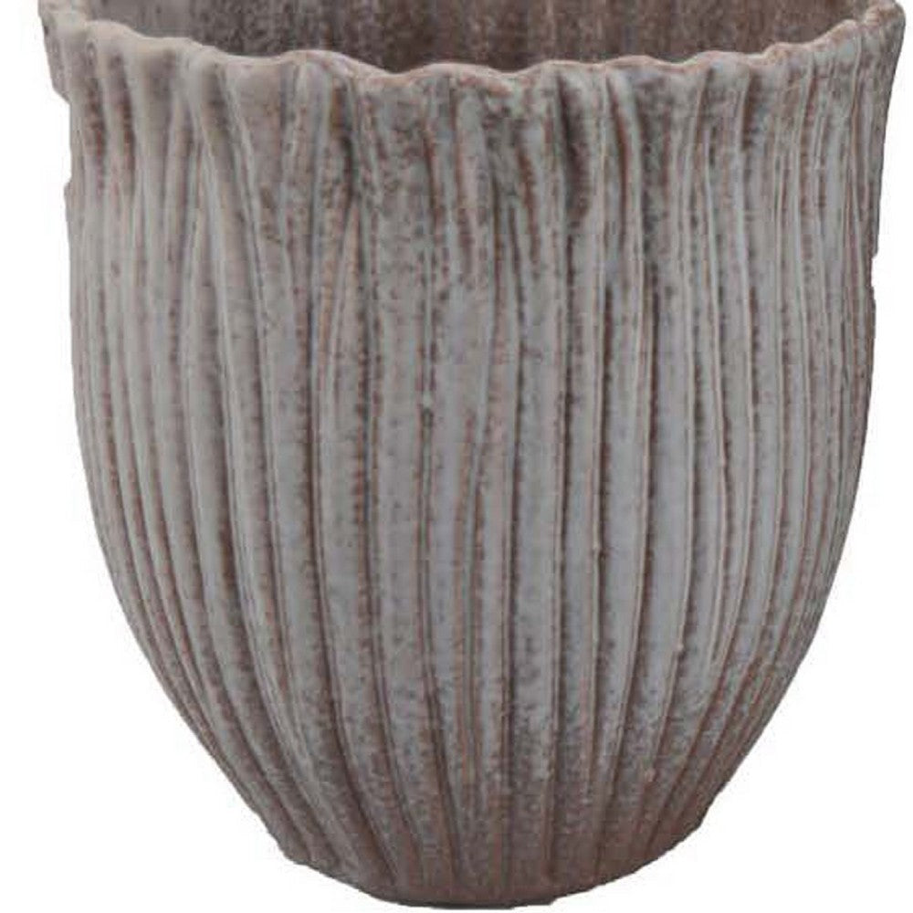 Decorative Planter Set of 2 | Ribbed Texture Gray Ceramic Body BM334872