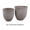 Decorative Planter Set of 2 | Ribbed Texture Gray Ceramic Body BM334872