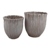 Decorative Planter Set of 2 | Ribbed Texture Gray Ceramic Body