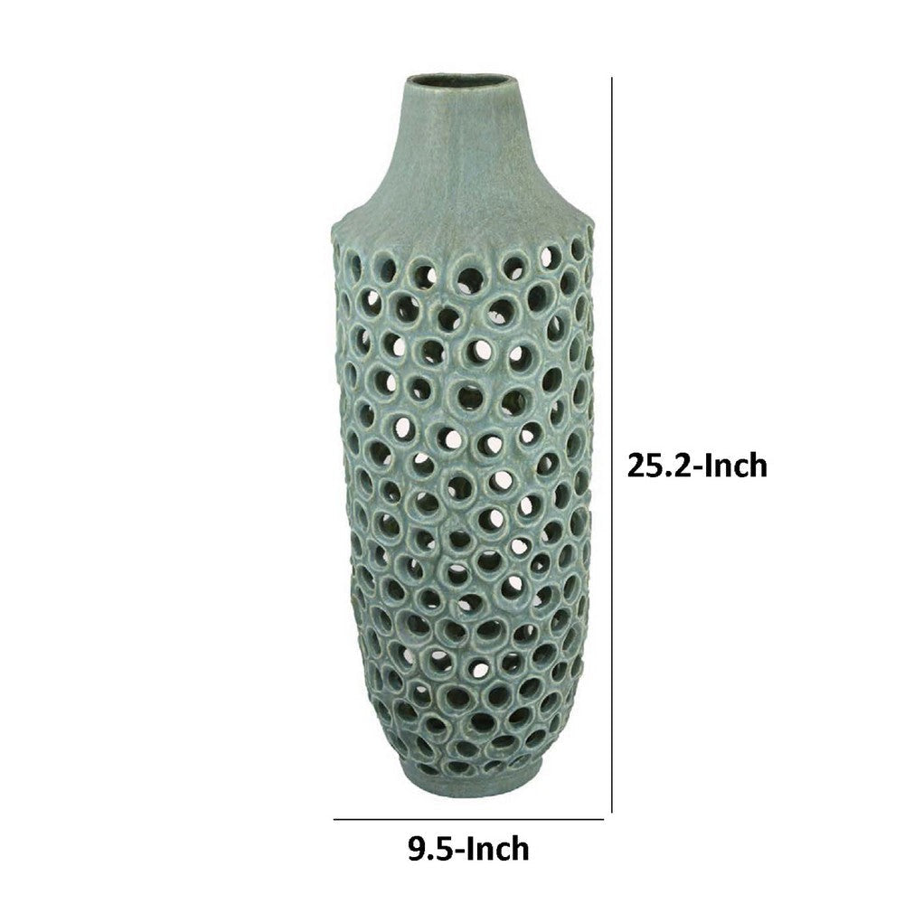 Kolo Decorative Vase | Perforated Design | 25’’ Green Ceramic Body BM334874