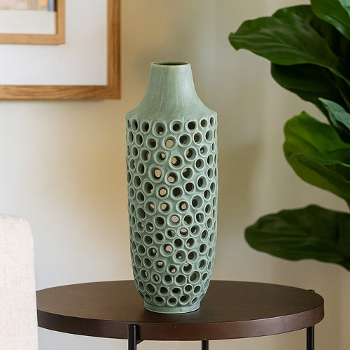 Kolo Decorative Vase | Perforated Design | 25" Green Ceramic Body
