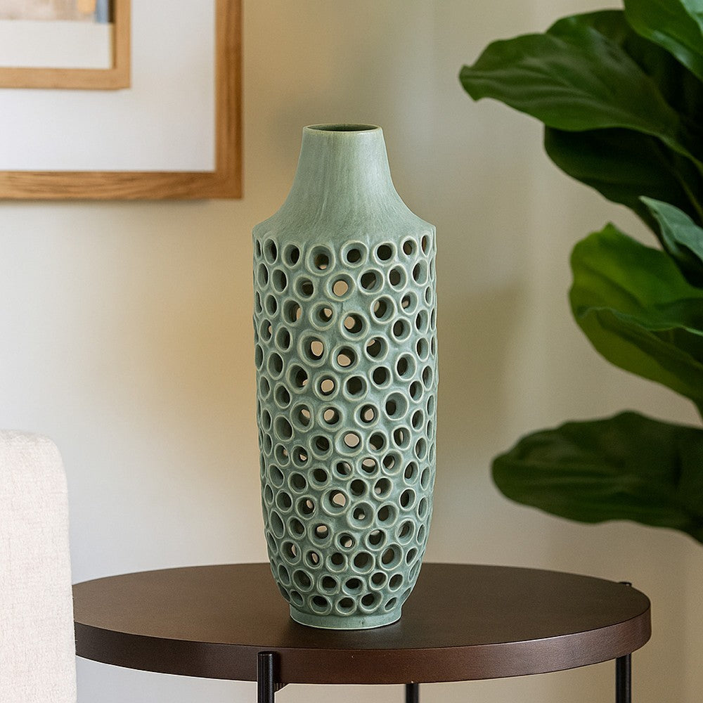 Kolo Decorative Vase | Perforated Design | 25" Green Ceramic Body