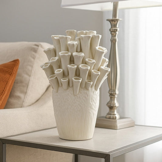 Cior Decorative Vase | Coral Shape Design | 18" White Ceramic Body