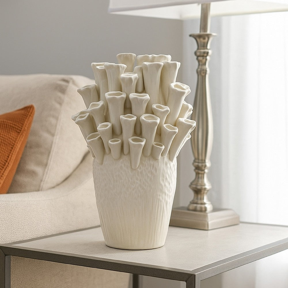 Cior Decorative Vase | Coral Shape Design | 18’’ White Ceramic Body BM334880