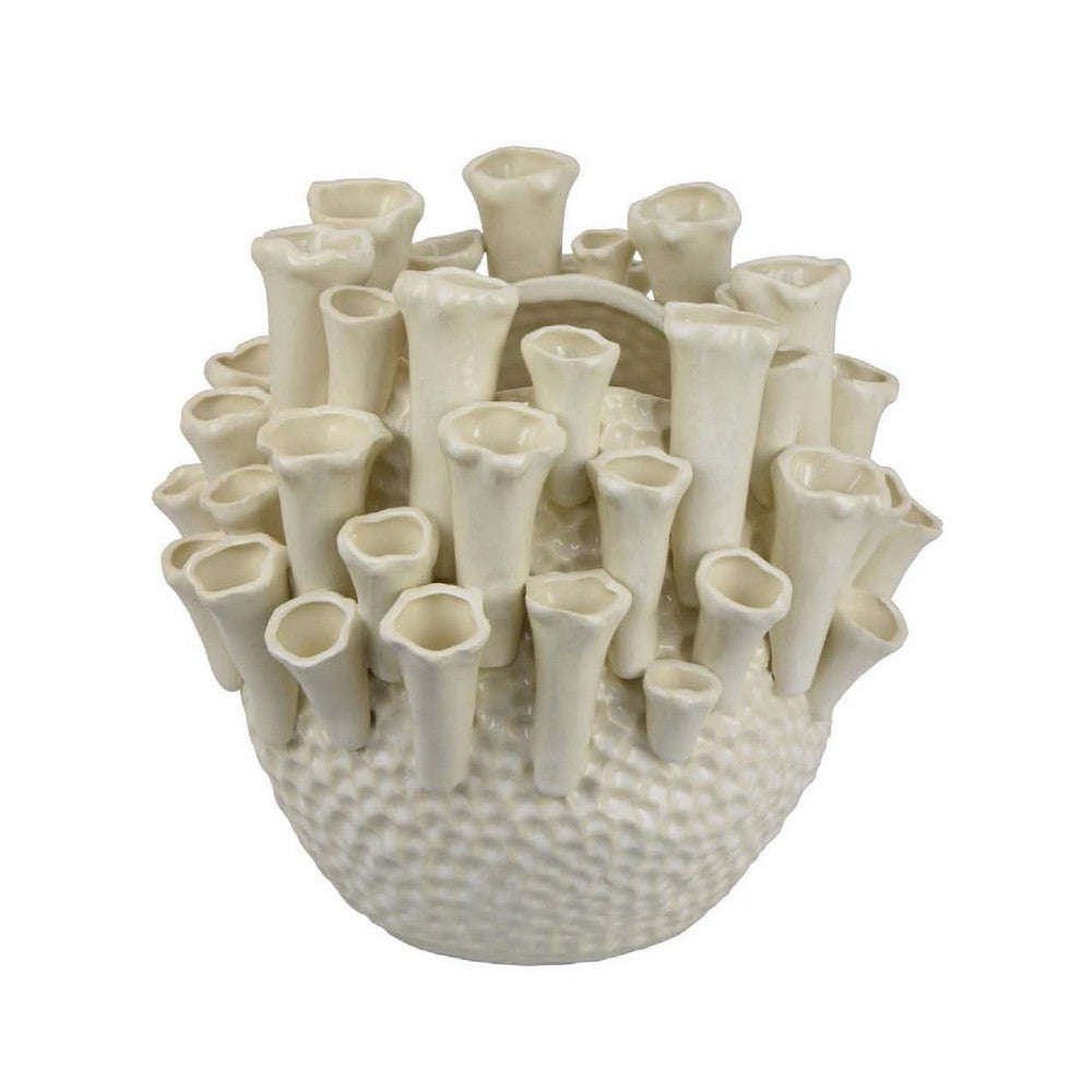 Cior Decorative Vase | Coral Shape Design | 11" White Ceramic Body