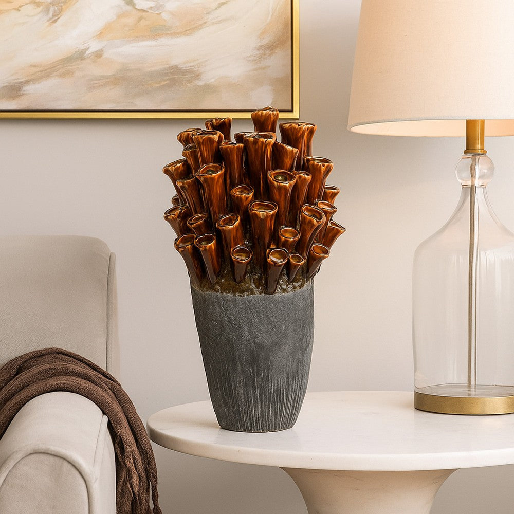 Cior Decorative Vase | Coral Shape | 18’’ Gray and Brown Ceramic BM334882