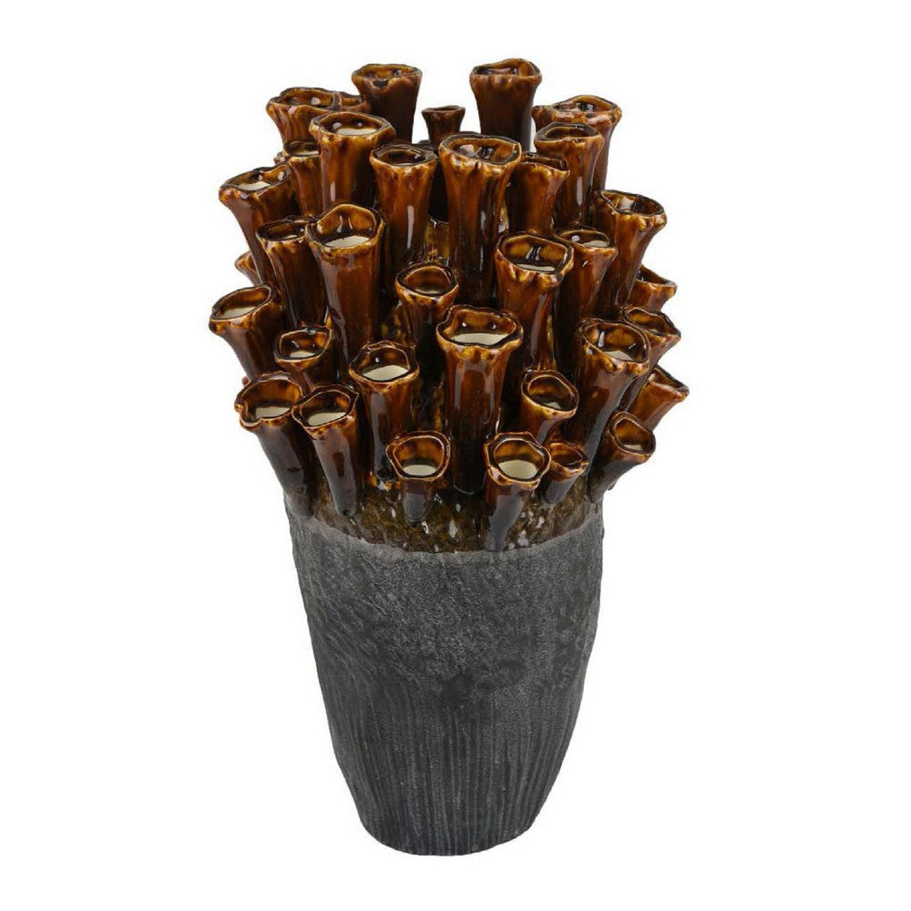 Cior Decorative Vase | Coral Shape | 18" Gray and Brown Ceramic